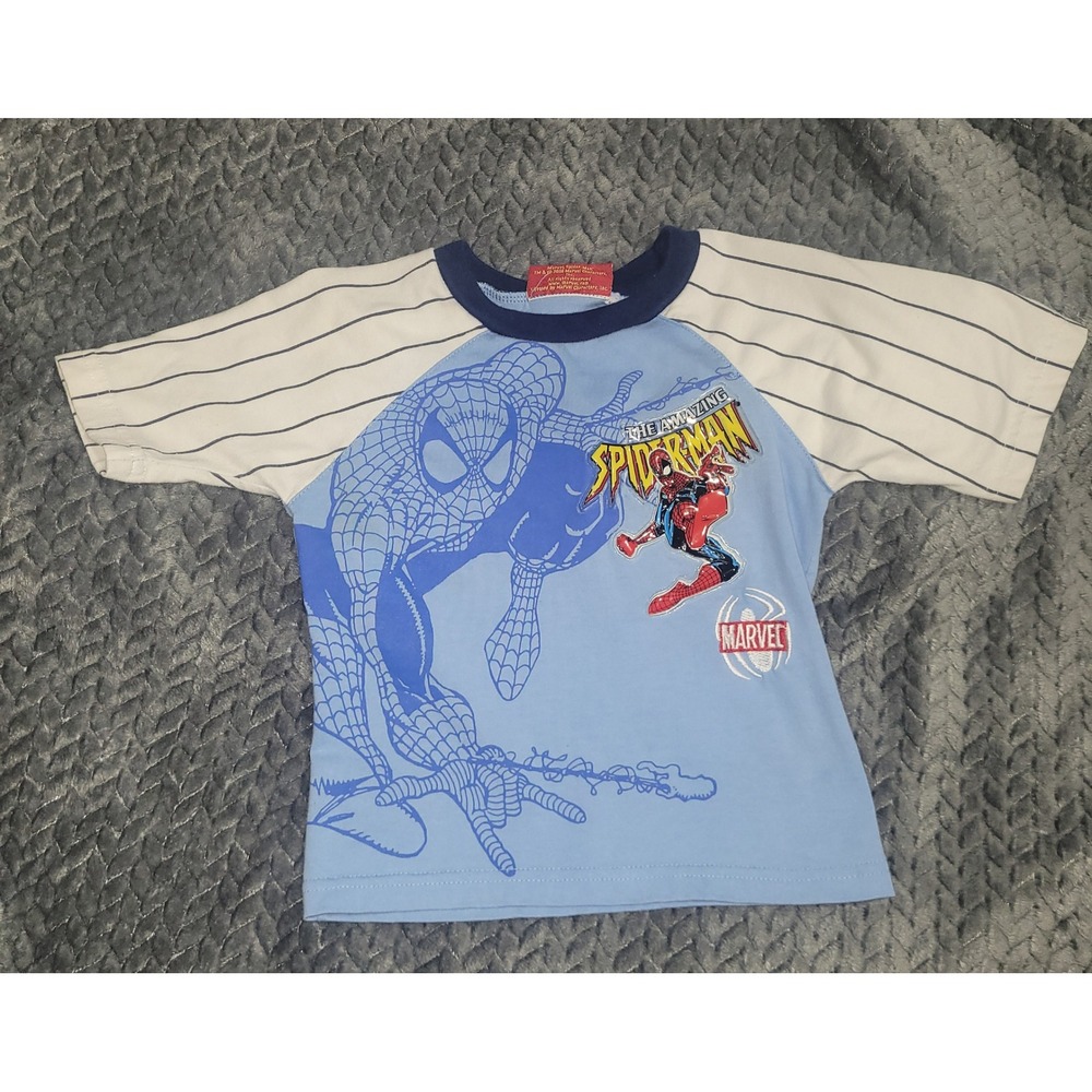 Marvel The Amazing Spider-Man Blue Raglan Striped Graphic T-Shirt 2008 Vintage 3